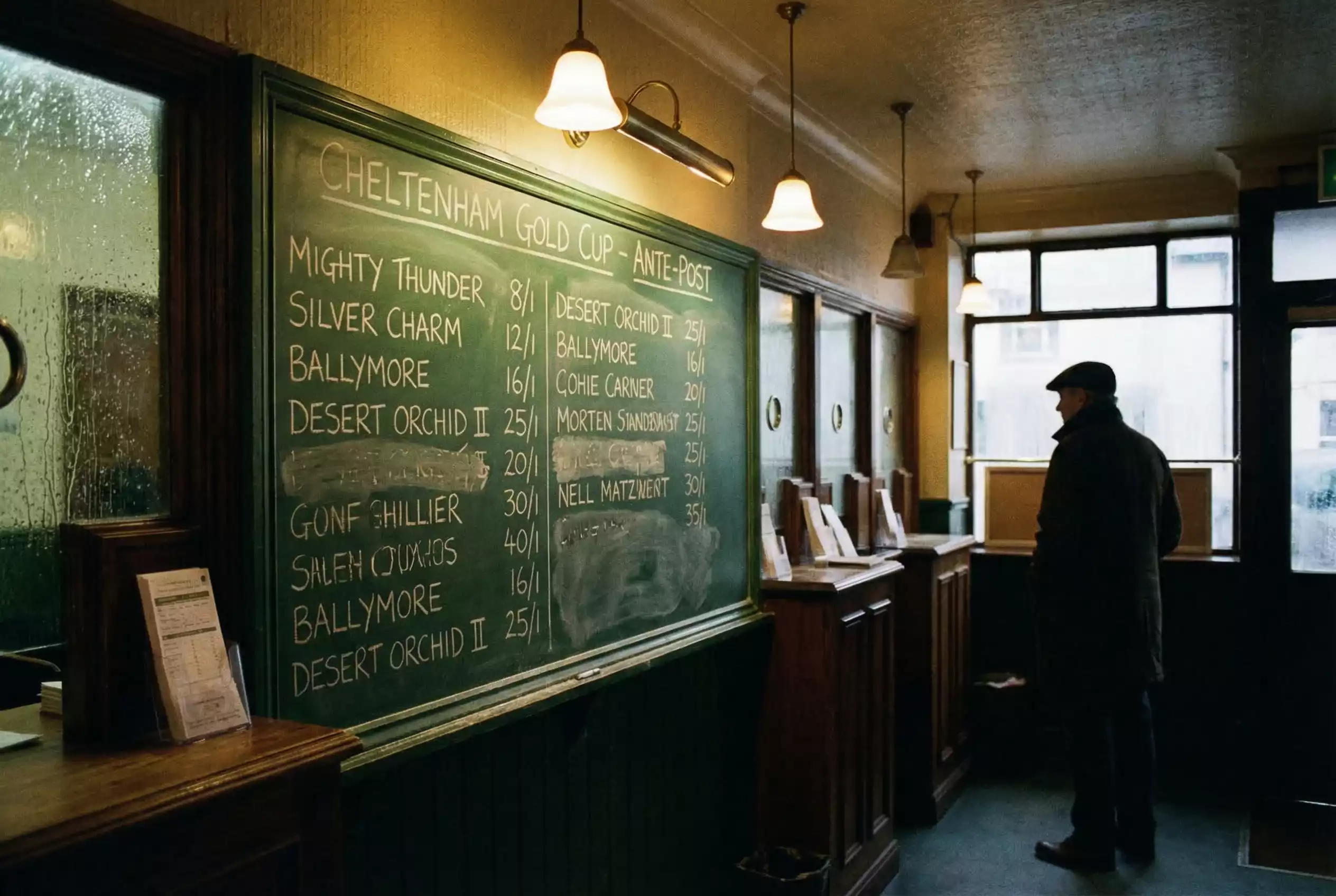 Ante-post betting odds board showing early prices for major horse racing festivals