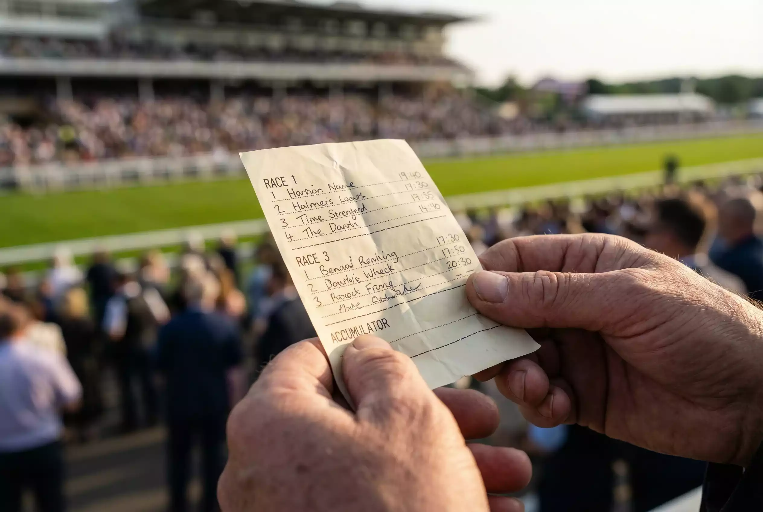 Betslip showing multiple horse racing selections for an accumulator bet
